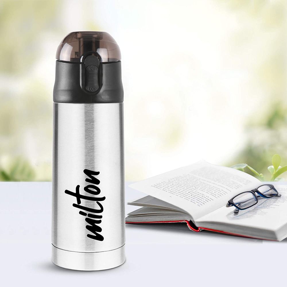 Milton New Crown-400 Thermosteel Hot or Cold Water Bottle, 350 ML, Silver