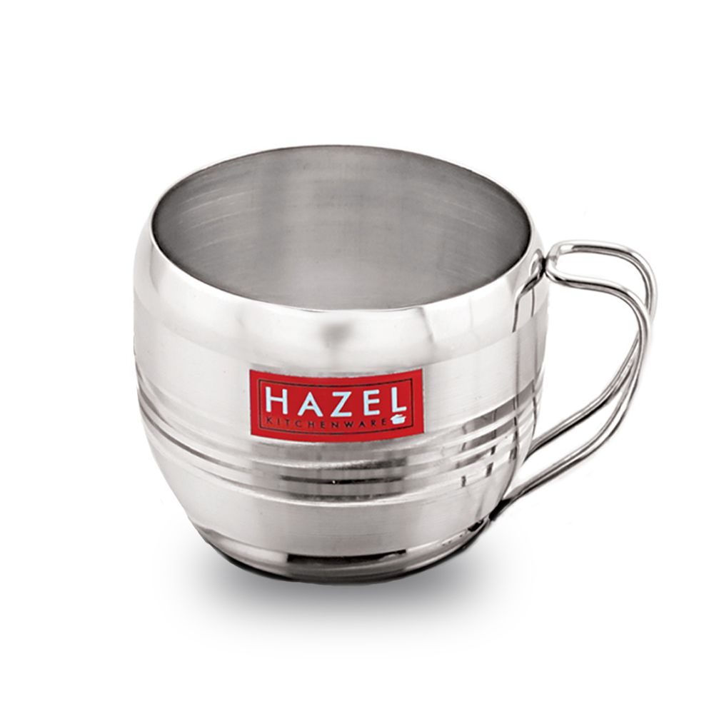 HAZEL Stainless Steel Tea Cup | Steel Unbreakable Chai Tea Coffee Cup Mug Latest Design Capacity 170ml Each, Silver