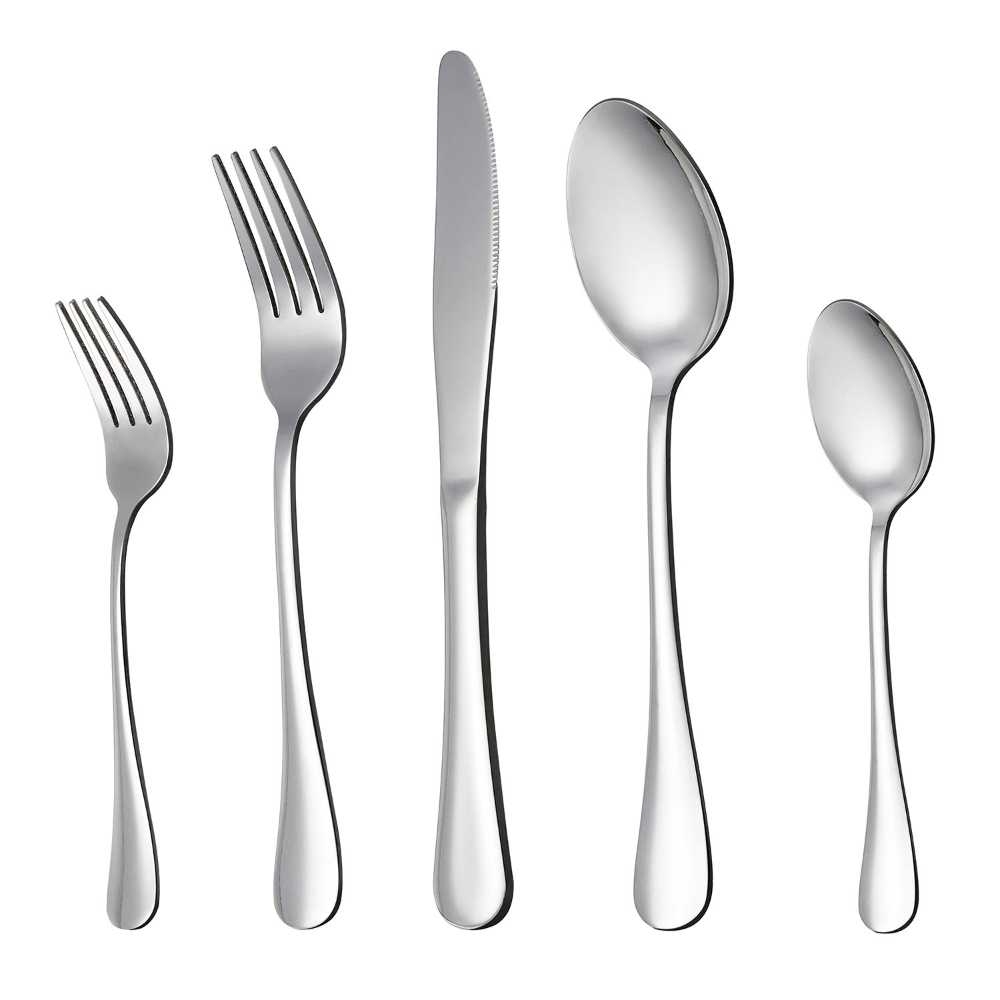 HAZEL Silverware Mirror Finished Stainless Steel Cutlery 5 Pc Set Utensils Service for 1, Include Knife Fork Spoon, Silver