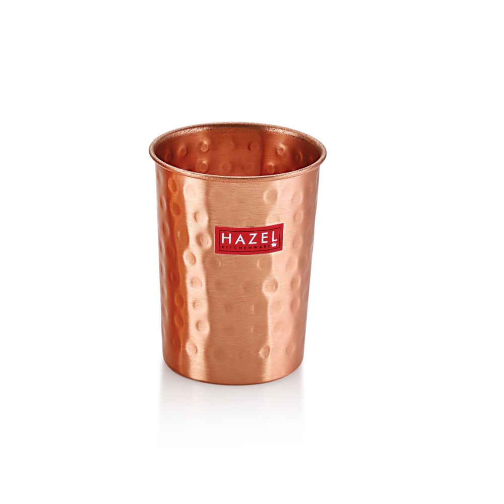 HAZEL Hammered Finish Copper Glass Amrapali Tumbler, 300 ML