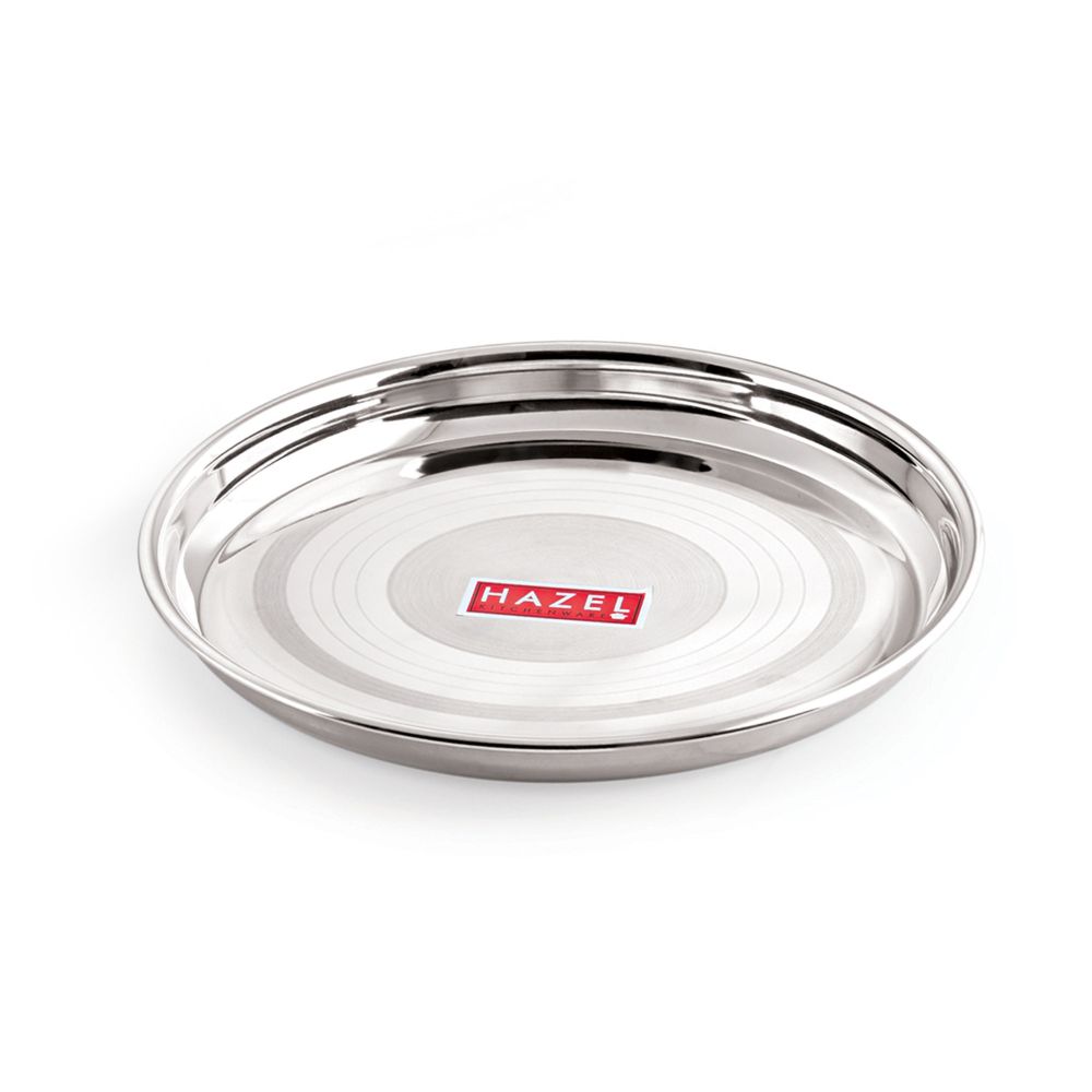 HAZEL Stainless Steel Plate Set For Dinner Launch | Designer Steel Thali Set |Steel Dinnerware, 28.5 cm, Medium