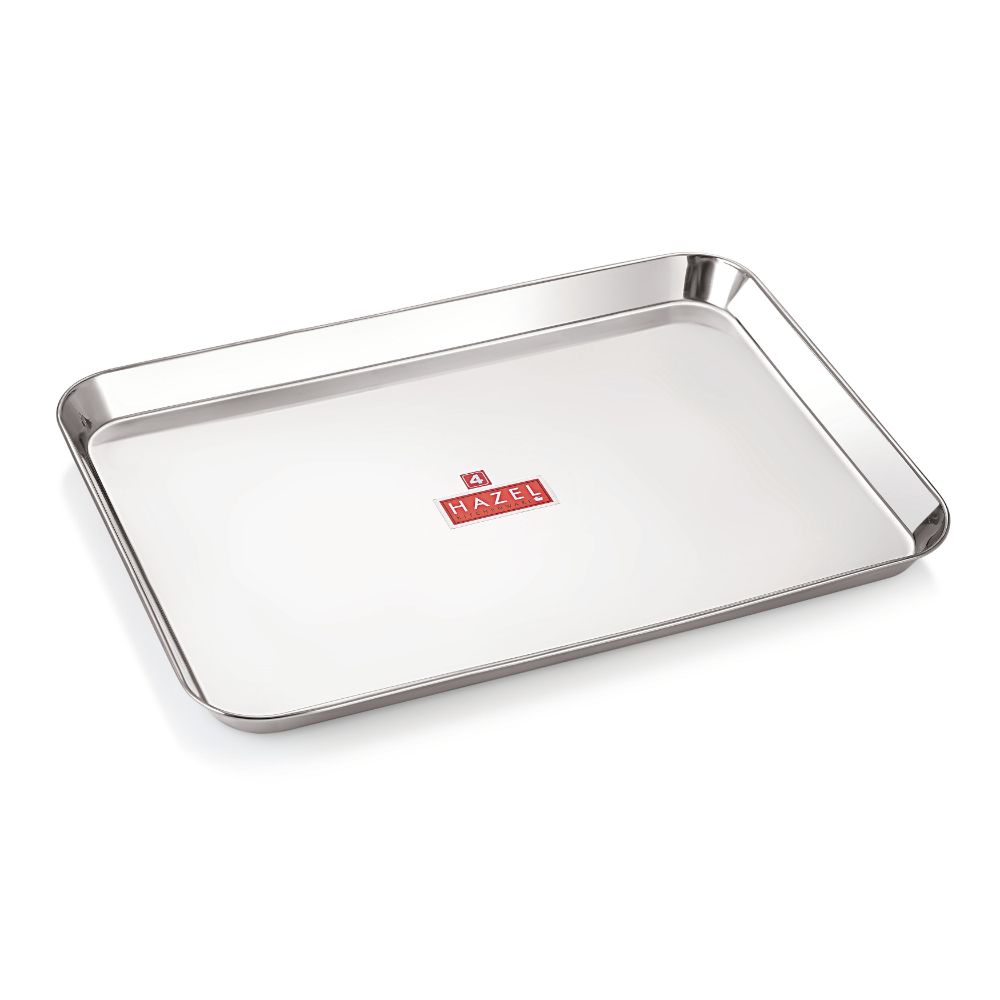 HAZEL Stainless Steel Serving Tray Rectangle Premium Dining Table Plater, Extra Large, Silver, 41 x 30 cm