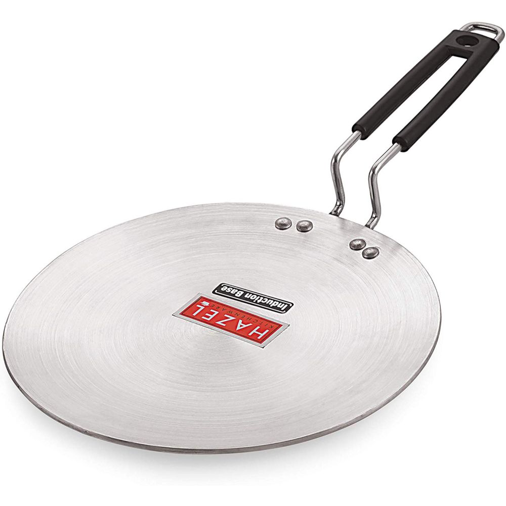 HAZEL Aluminium Tawa for Roti | Hard-Wearing Aluminium Cookware, 25 cm | Chapati Tawa for Kitchen with Riveted Handle, Silver | Induction and Gas Stove Compatible