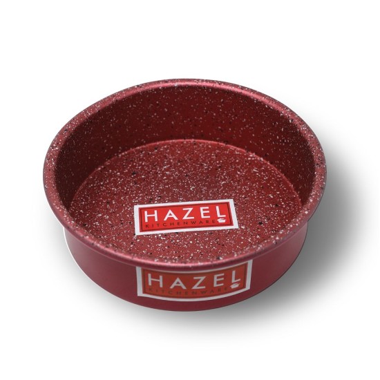 HAZEL Alfa Heavy Gauge Preimium Aluminium Granite Finish Non Stick Microwave Safe Small Round Cake Mould, Red
