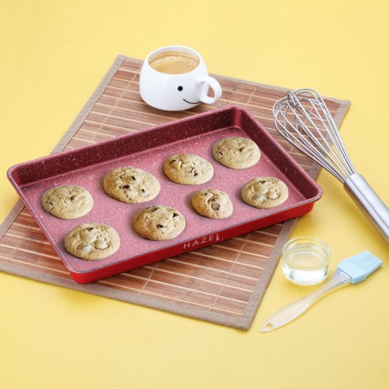 HAZEL Aluminium Rectangular Baking Tray | Non Stick Baking Tray for Microwave Oven | Oven Tray For Baking Cookie, Biscuits, Red