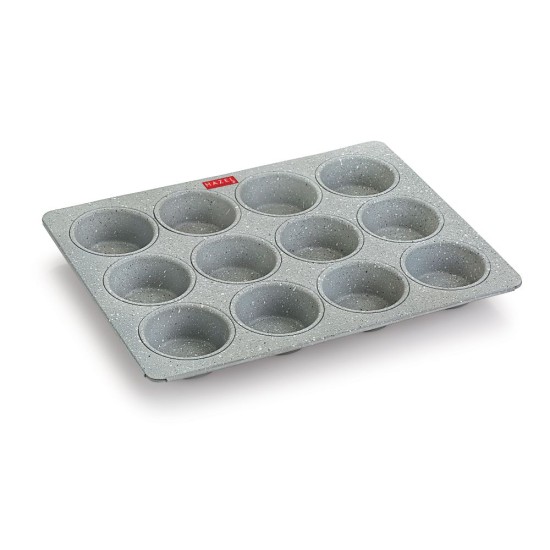 HAZEL Aluminium Cupcake Muffin Mould Microwave Safe 12 Cups Non Stick Granite Finish Muffin Pan Chocolate Baking Tray for House and Bakery, Grey