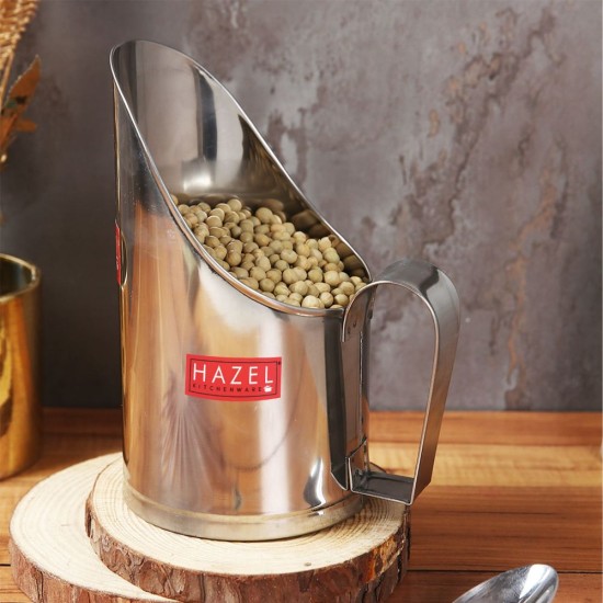 HAZEL Stainless Steel Scoop Spoon With Handle | Steel Scoops For Grocery Shop Store Equipment| Grocery Flour Grain Dry Foods Spice Scoop,Capacity 600 ml, Silver