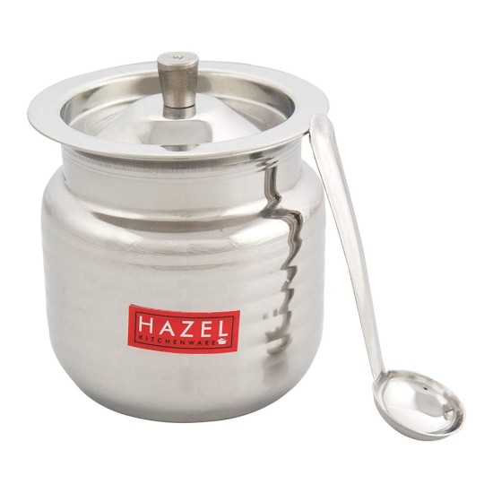 HAZEL Stainless Steel Supreme Hammered Finish Oil Ghee Pot, 400 ml, Silver