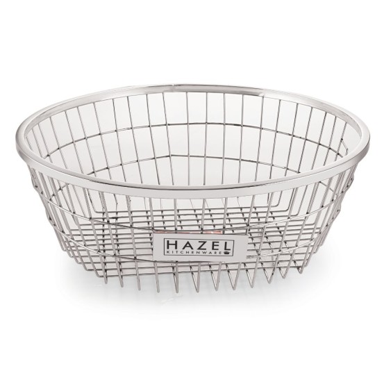 HAZEL Stainless Steel Dish Drainer Bowl Bartan Basket Utensil Drying Rack Round Medium Stand for Kitchen