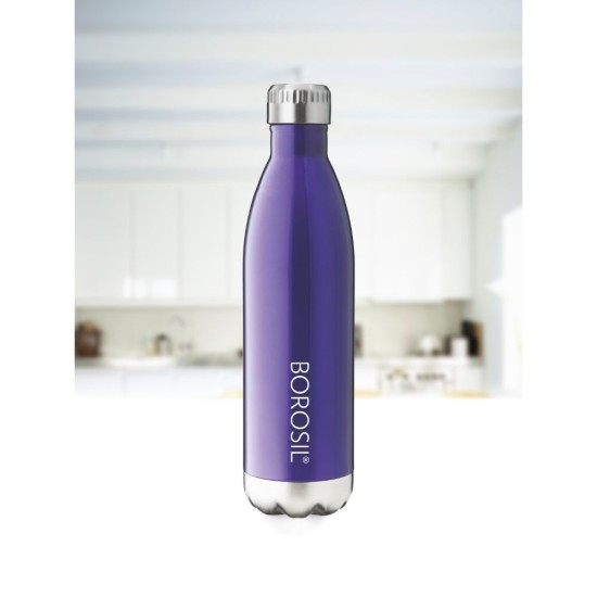 Borosil Trans Bolt Stainless Steel Vacuum Insulated Flask Water Bottle, 750 ML, Blue
