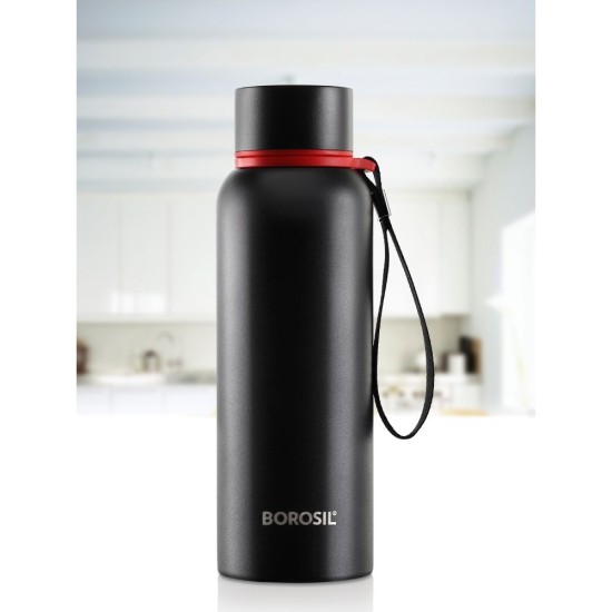 Borosil Hydra Trek Stainless Steel Vacuum Insulated Flask Water Bottle, 700 ML, Black