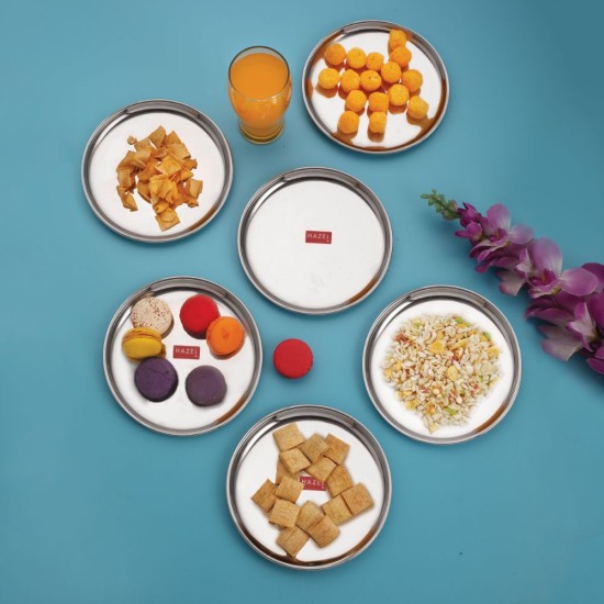 HAZEL Stainless Steel Breakfast Plate with Glossy Finish | Quarter Plates for Kids Serveware Tableware | Thali plates For Kitchen | Serving Plates Set of 6, 23.5 cm
