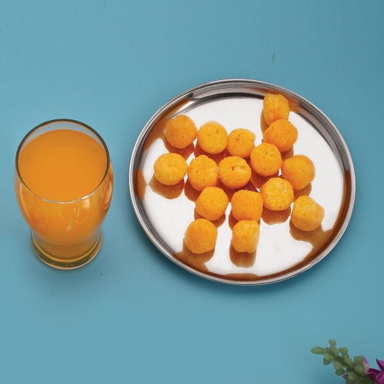 HAZEL Stainless Steel Serving Plate with Glossy Finish | Thali plates For Kitchen | Serveware Snacks Plates for Kids | Breakfast Plates Set of 1, 21 cm