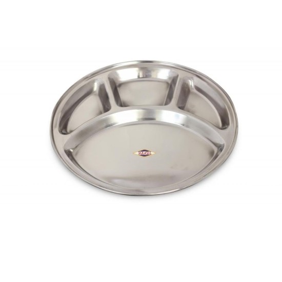 HAZEL Stainless Steel Round Dinner Plate With 4 Compartment Mess Plate Lunch Dish, Large, 1 Pc Set