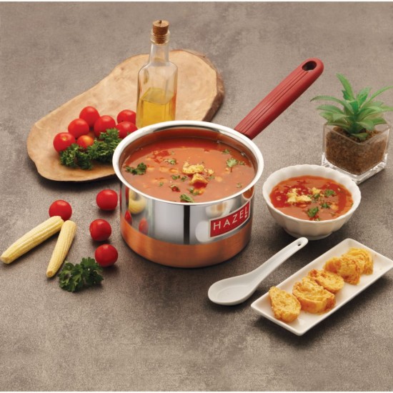 HAZEL Steel Sauce Pan |Alfa Premium Heavy Gauge Tea Pot, 800 ML | Stainless Steel Sauce Pan | Cookware with Copper Bottom | Milk Pan with Copper Bottom