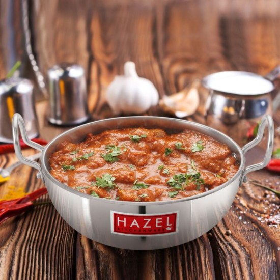 HAZEL Aluminium Cookware with Handle | Cooking Utensils, 1750 ml with 4 mm Thickness | Multipurpose Aluminium Kadai for Deep Frying and Cooking, Silver