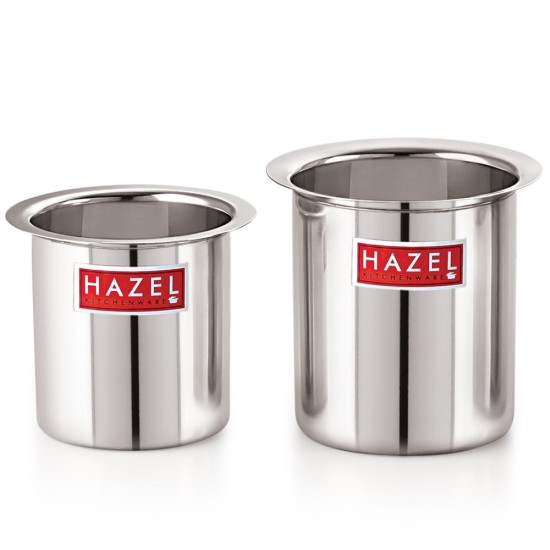 HAZEL Steel Milk Pot |Stainless Steel Milk Boiler Container | Milk Boiling Vessel Gunj for Kitchen (SS, Set of 2 (Gunj Without Lid), 800 ML to 1250 ML)