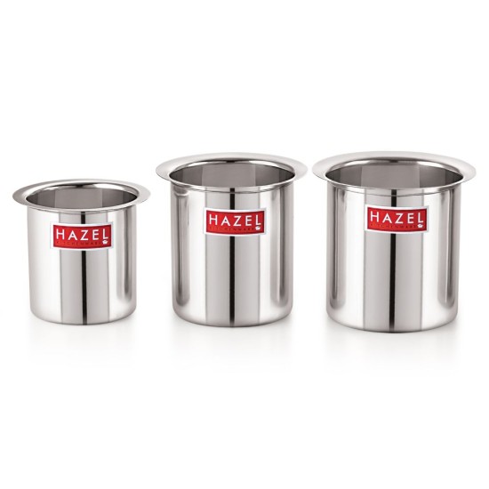 HAZEL Steel Milk Pot Set of 3 | Stainless Steel Milk Boiler Container | Milk Boiling Vessel Gunj for Kitchen, 3 Pc Set, 0.9 litres to 1.5 litres