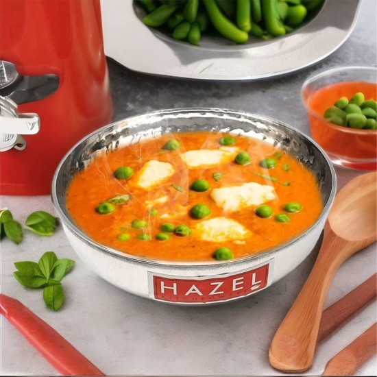 HAZEL Stainless Steel Kadai Without Handle | Hammered Tasra Kadhai, 700 ML with Round Bottom | Multipurpose Kitchen Accessories Items | Heavy Bottom Cookware for Daily Usage
