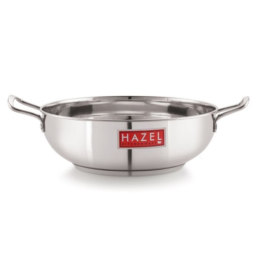 HAZEL Stainless Steel Induction Kadai |Induction Base Steel Kadai for Cooking | Dishwasher Safe Induction Cooktop Utensils, 20.2 cm, 1.9 Liter