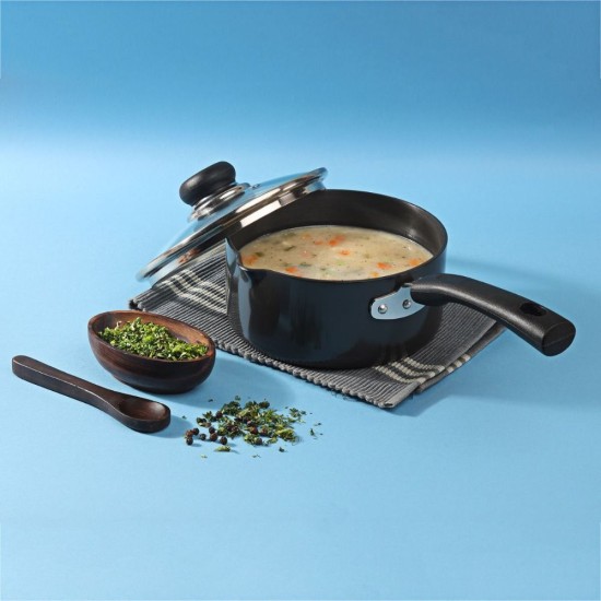 Vinod Hard Anodised Induction Friendly Saucepan with Glass Lid 16 cm- 1.7ltr