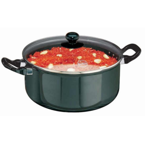 Hawkins Futura 5 Litre Cook n Serve Stewpot, Hard Anodised Sauce Pan with Glass Lid, Cooking Pot with Two Handles, Black (AST50G)
