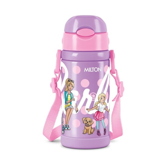 Milton Charmy 450 Barbie Thermosteel Kids Water Bottle, 400 ml, Purple | Vacuum Insulated | Hot & Cold | Leak Proof | Rust Proof | School | Picnic